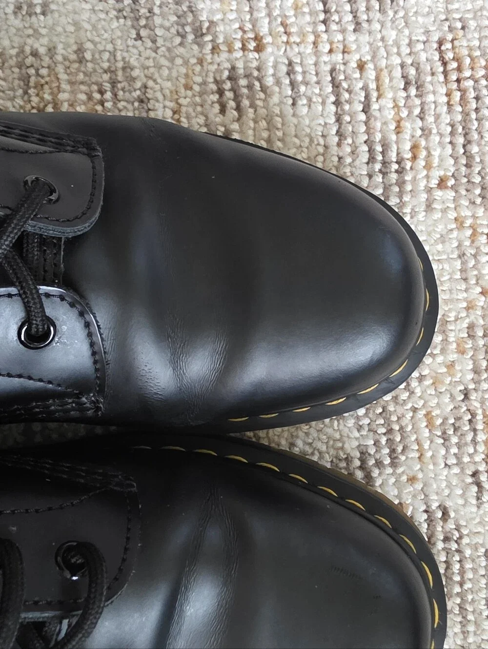 Dr. Martens Black Leather Lace-Up Boots with Yellow Stitching
